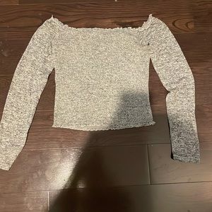 Hollister smocked Off-the-Shoulder crop type, grey and very comfy.